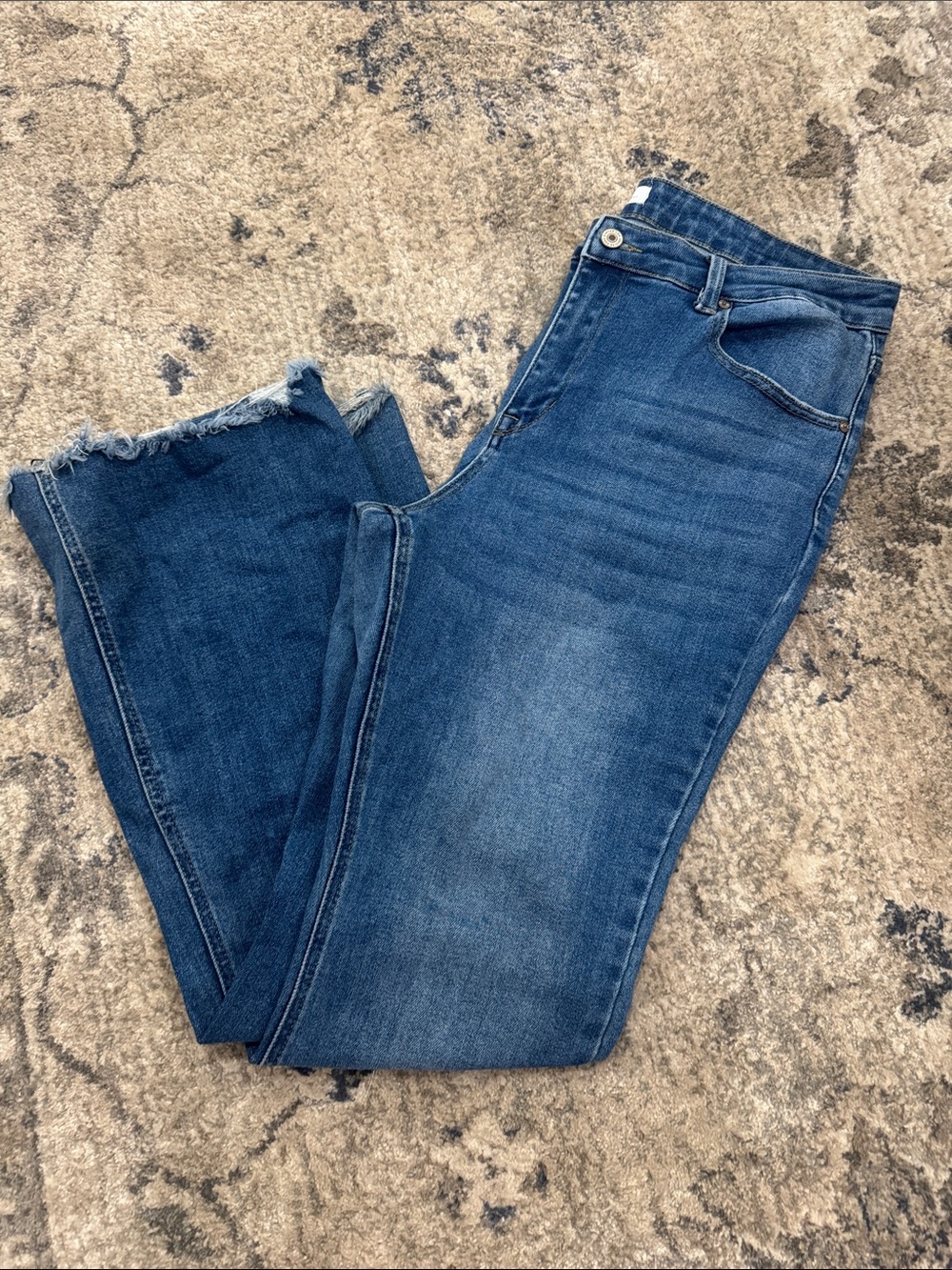 Women's Kancan Blue Denim Jeans with Raw Hem